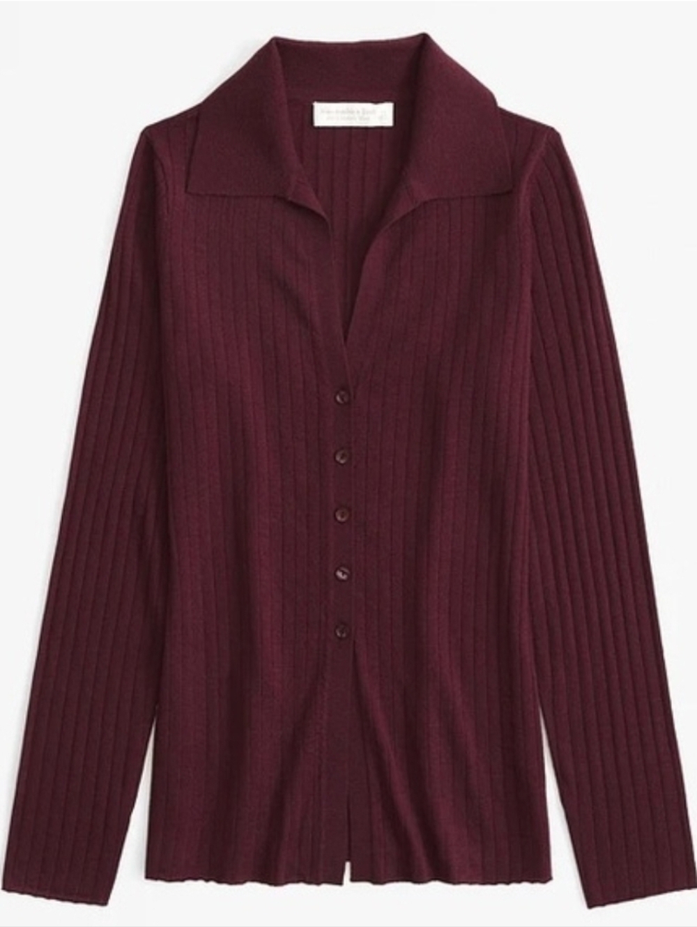 Abercrombie & Fitch Merino Wool Slim Collared Button Up Top S Burgundy Nwot